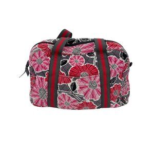 Vera Bradley Quilted Floral Duffle Bag With Black & Red Straps